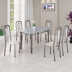 Conjunto Sala de Jantar com 6 Cadeiras Lívia Bege / Prata