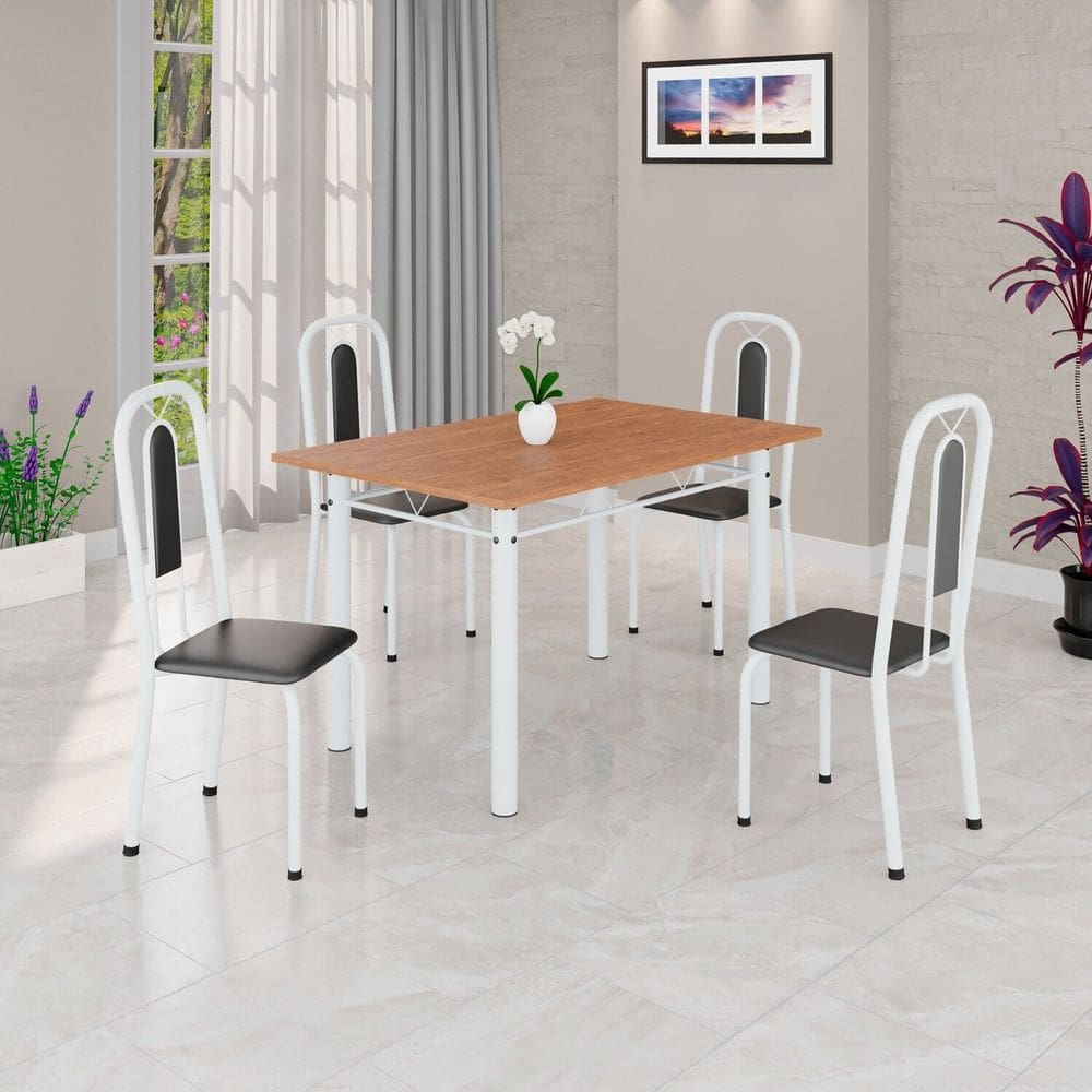 Conjunto para Sala de Jantar com 4 Cadeiras Lívia Preto / Branco