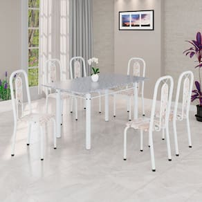 Conjunto Sala de Jantar com 6 Cadeiras Lívia Bege / Branco