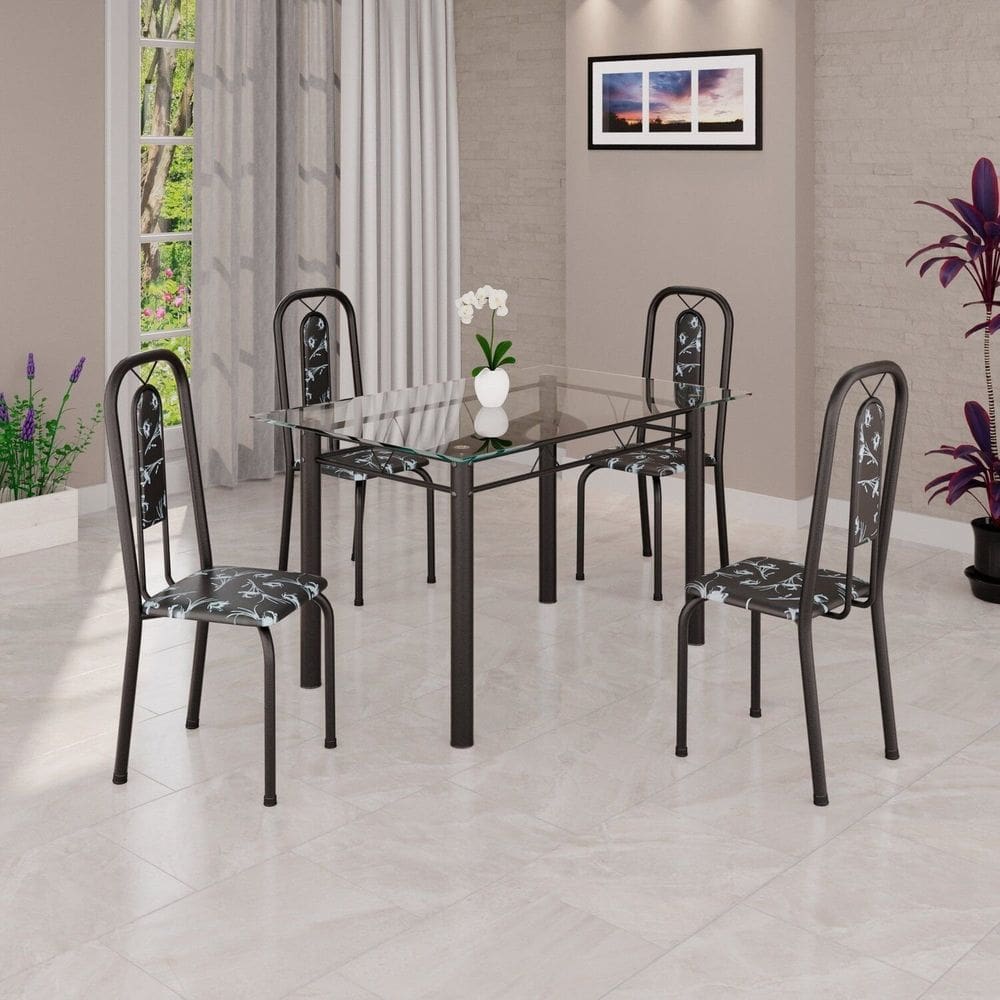 Conjunto Sala de Jantar com 4 Cadeiras Lívia Preto