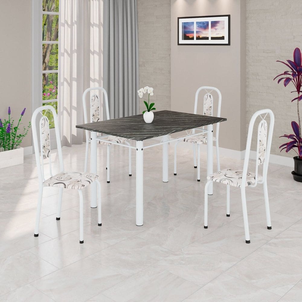 Conjunto Sala de Jantar com 4 Cadeiras Lívia Arabesco/ Branco