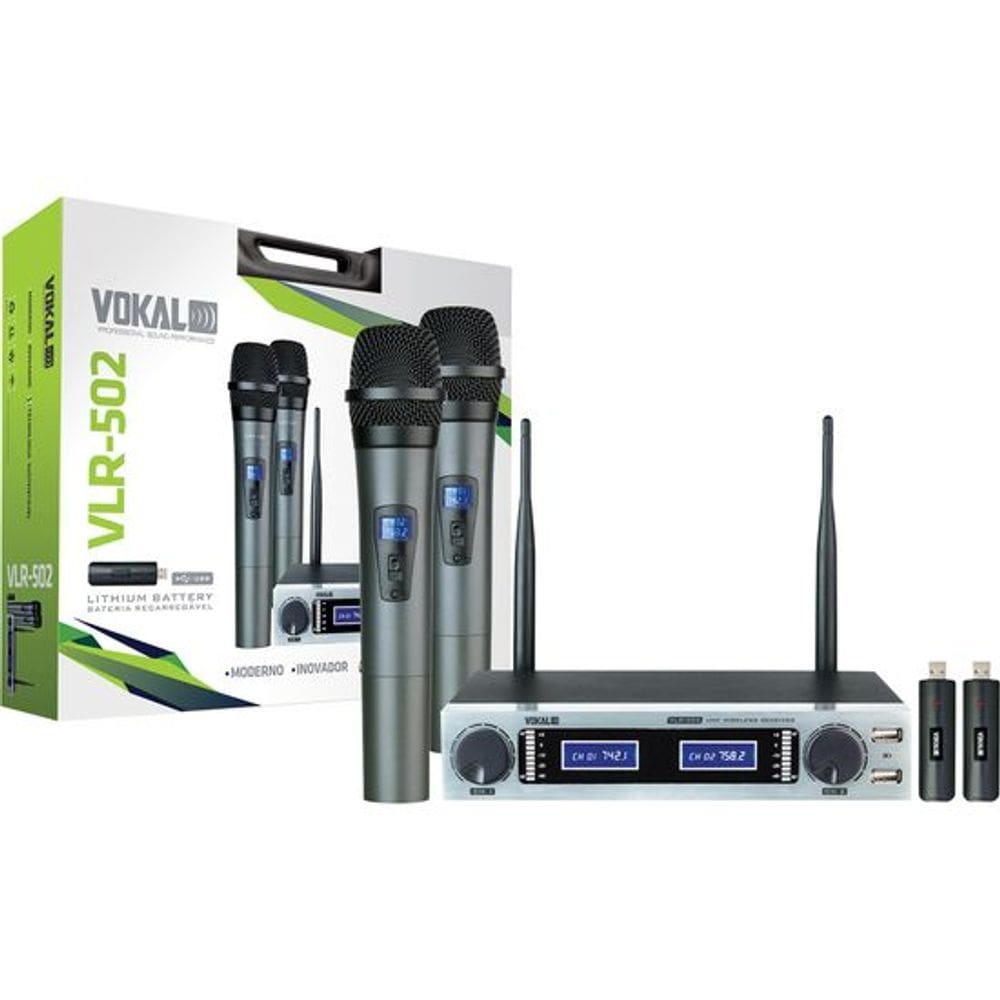 Microfone Vokal VLR-502 Duplo Cromado UHF