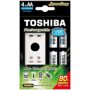 Carregador USB Pilha Toshiba com 4 Pilhas AA 2000mAh