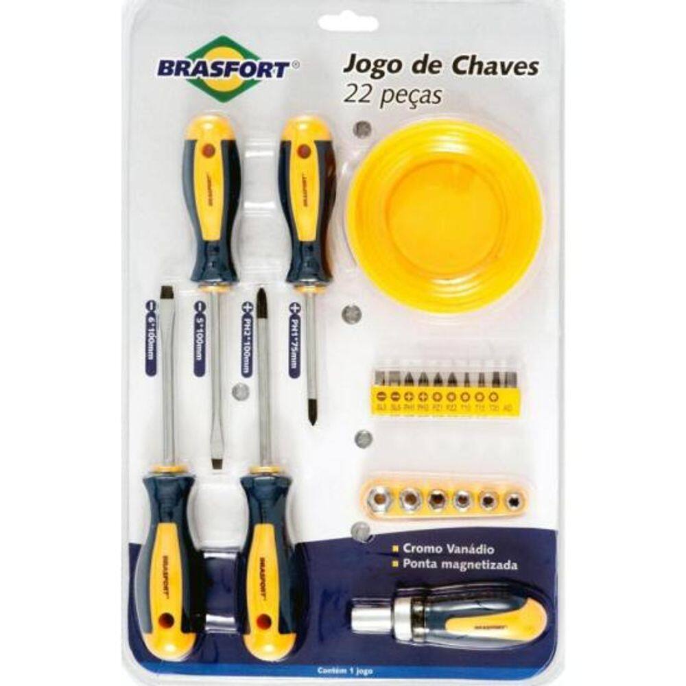 Kit Chaves Fenda Phillips 22 Peças Brasfort