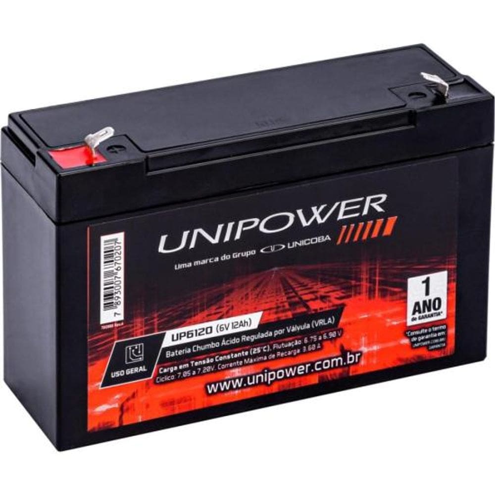 Bateria Selada 6V 12Ah VRLA Unipower 12un