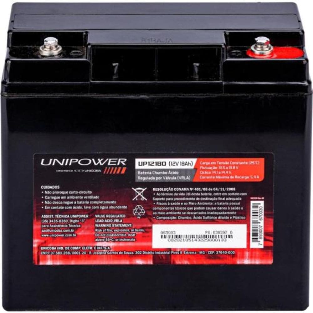 Bateria Selada 12V 18Ah VRLA Unipower