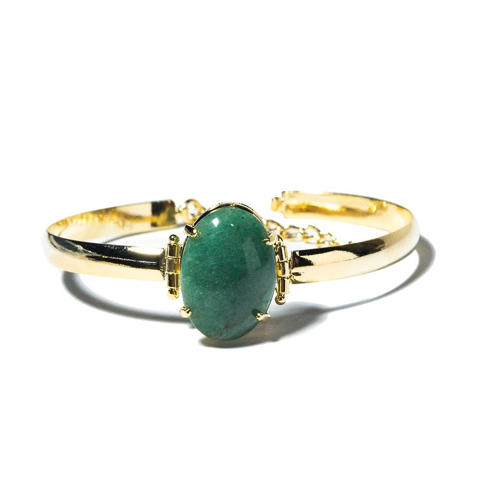 Bracelete Quartzo Verde Pedra Natural Mini Cabochão Dourado