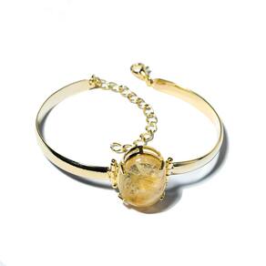 Bracelete Citrino Pedra Natural Mini Cabochão Dourado