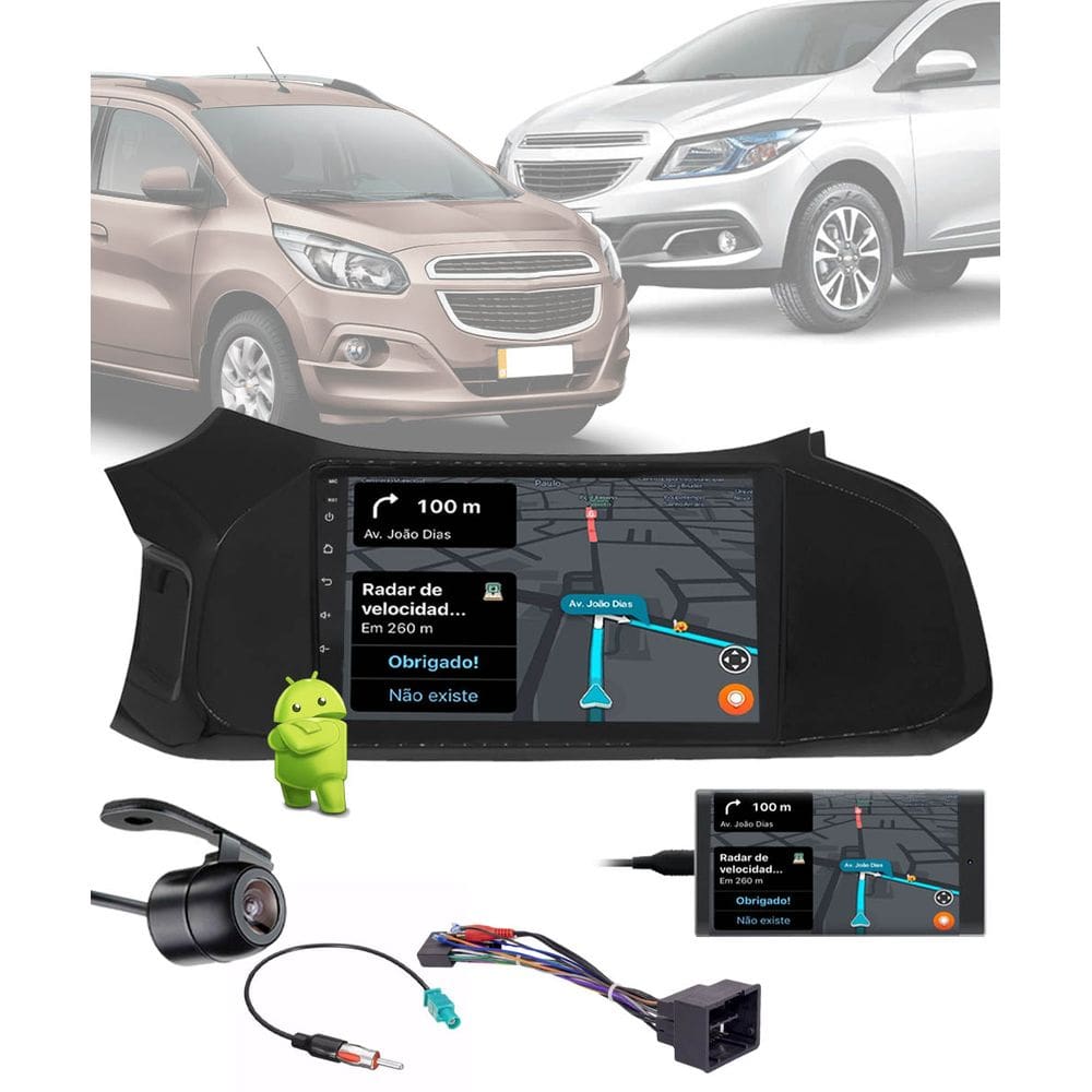 Multimídia 9" Polegadas GM Onix e Spin Android 2012 até 2018 Bluetooth Espelhamento + Câmera de Ré + Moldura + Adaptador de Antena + Chicote
