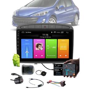 Multimídia 9" Polegadas Android Peugeot 308 2007 até 2013 + Câmera de Ré + Comando de Volante + Moldura + Chicote de Ligação + Adaptador de Anten