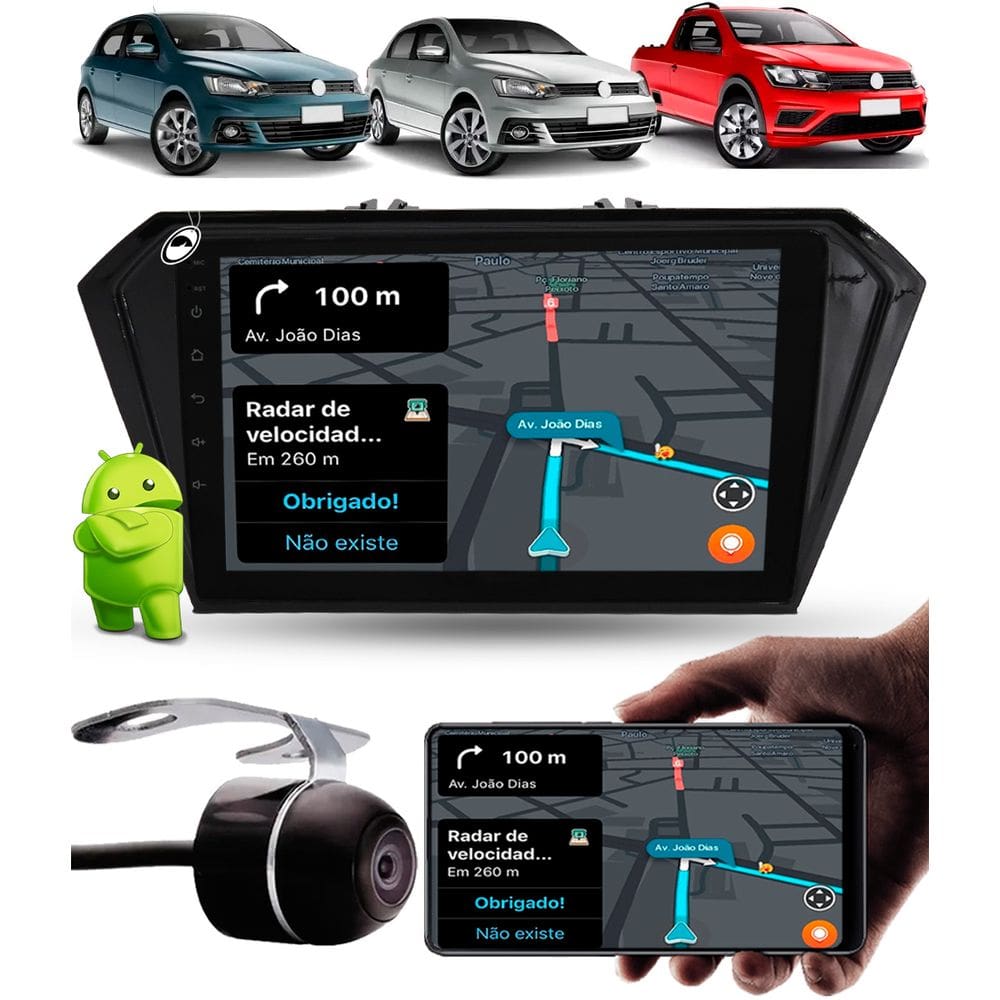 Multimídia 2 Din 9" Polegadas Android Gol Voyage Saveiro G7 G8 2017 Em Diante + Câmera de Ré