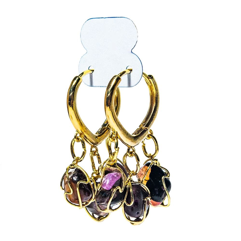 Brinco Trio do Coração Ametista Dourado Fecho Tranqueta