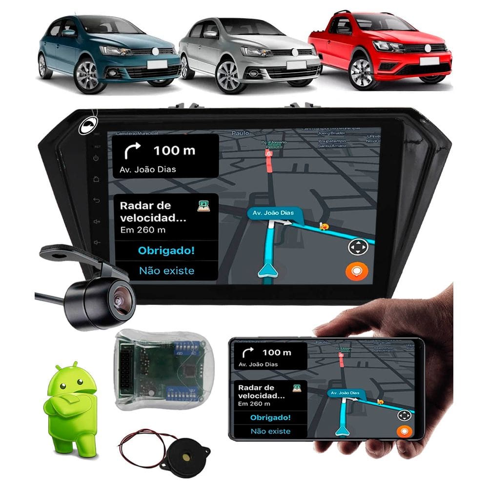 Multimídia 2 Din 9" Polegadas Android Gol Voyage Saveiro G7 G8 2017 Em Diante + Câmera de Ré + Interface Comando de Volante