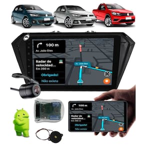 Multimídia 2 Din 9" Polegadas Android Gol Voyage Saveiro G7 G8 2017 Em Diante + Câmera de Ré + Interface Comando de Volante