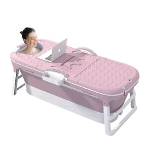Banheira Ofurô Dobrável Portátil Adulto 148 Cm Com Suporte Vg+ Rosa