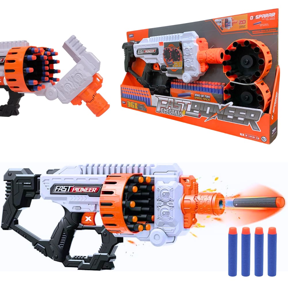 Lançador de Dardos Automático 36 Dardos Fast Pioneer Zippy Toys