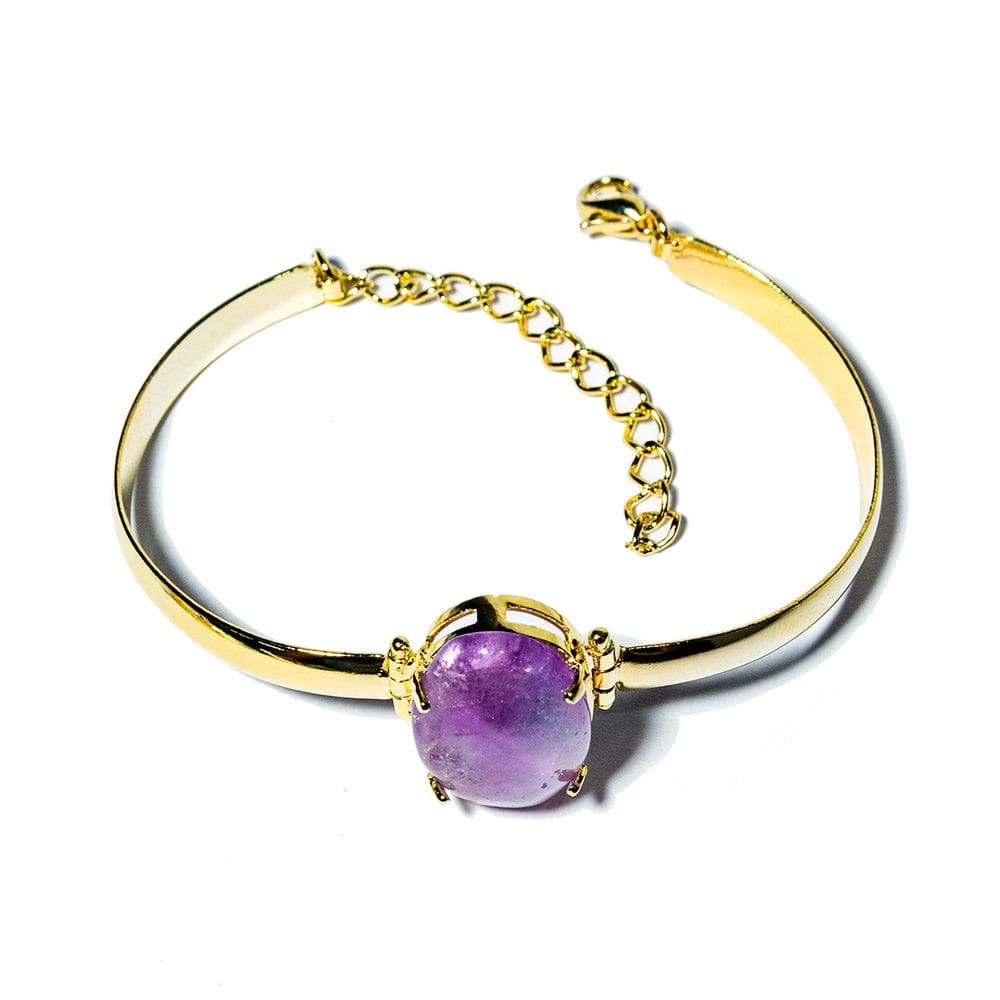 Bracelete Ametista Pedra Natural Mini Cabochão Dourado
