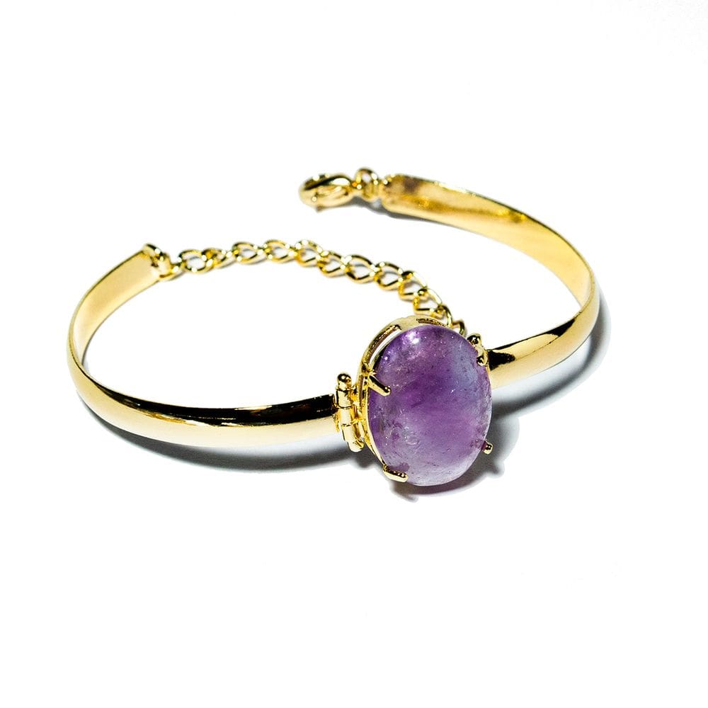 05 Bracelete Ametista Pedra Natural Mini Cabochão Dourado