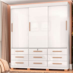 Guarda-Roupa Casal Rovere 3 Portas 9 Gavetas Branco - Pnr Móveis