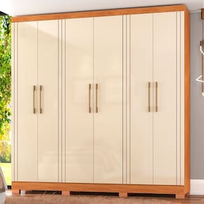 Guarda-Roupa Casal Fiorini 6 Portas 4 Gavetas Cinamomo/Off White - Pnr Móveis
