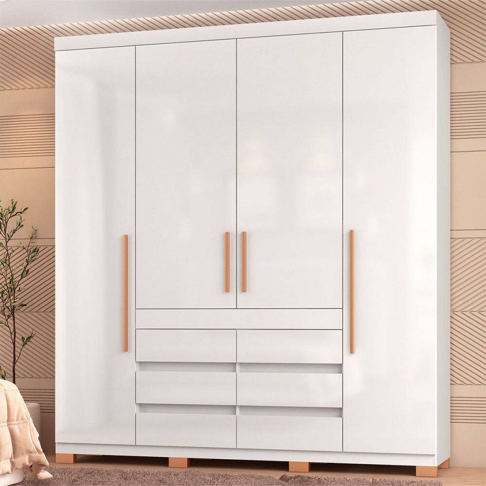 Guarda-Roupa Casal Farnese 4 Portas 6 Gavetas Branco - Pnr Móveis