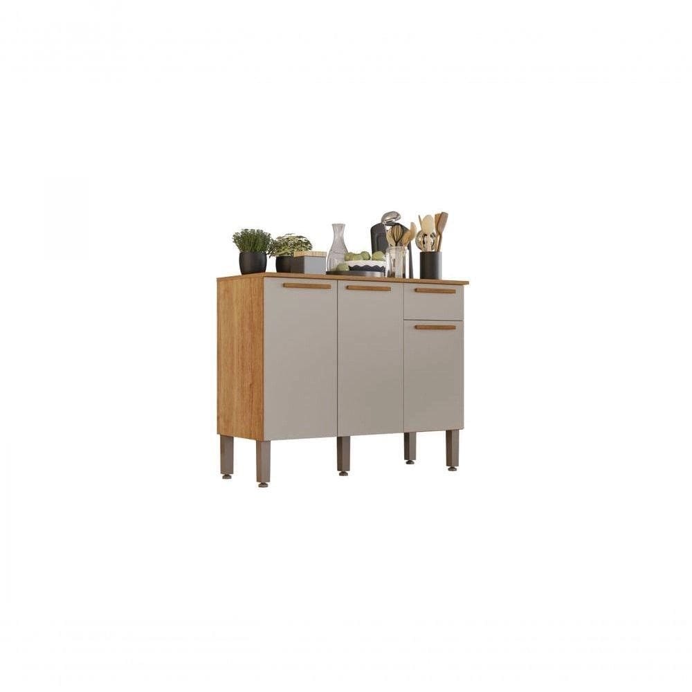 Balcão De Cozinha Madri 3 Portas 1 Gaveta 105cm Cinamomo Off White - Sallêto