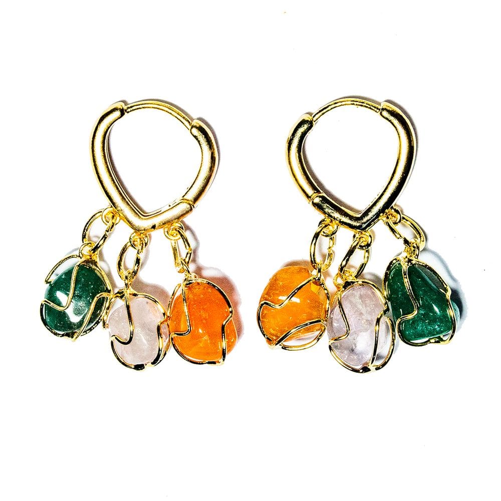 03 Brinco Trio do Coração Misto Dourado Fecho Tranqueta