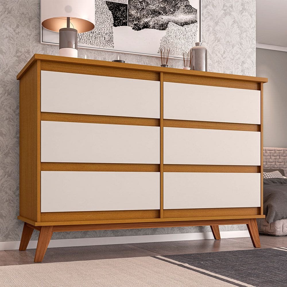 Cômoda para Quarto Londres com 6 Gavetas - Nature/off White