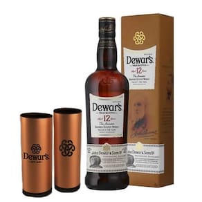 Kit Whisky Dewars 12 Anos 750ml + 2 Copos Personalizados