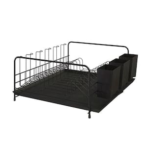 Escorredor De Louça Com Bandeja E Porta Talheres De Plástico - Stolf Preto + Preto
