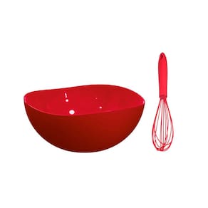 Tigela e Batedor de Claras Fouet Kit Confeiteiro Vermelho 2un