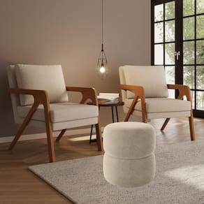 Kit 2 Poltrona Decorativa E Puff Sala Moderno Escritório Dora Bouclé Bege