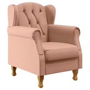 Poltrona Decorativa Recepção Amélia Linho Com Pés Luis Xv Cor: Linho Rosê