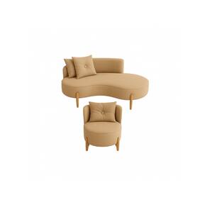 Conjunto 01 Poltrona + Sofá Curvo Orgânico Veludo Cappucino - Montanaris Decor
