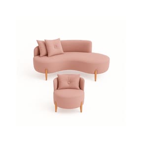 Conjunto 01 Poltrona + Sofá Curvo Orgânico Veludo Rosê - Montanaris Decor