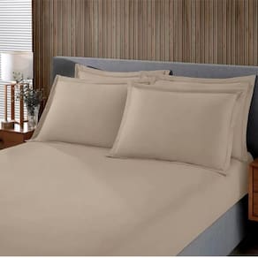 Jogo De Cama Buettner Solteiro Malha Liso 2 Peças Image Bege