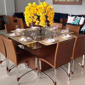 Conjunto de 8 Cadeiras e Mesa de Jantar Cannes em Alumínio para Cozinha, Edícula, Área Trama