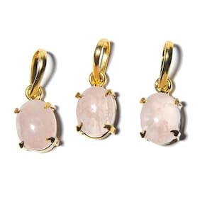 03 Mini Pingente Ponto de Luz Quartzo Rosa Cabochão na Garra