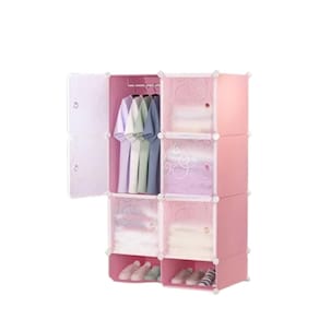 Guarda Roupa Portátil Rosa Desmontável Organizador e Cabideiro