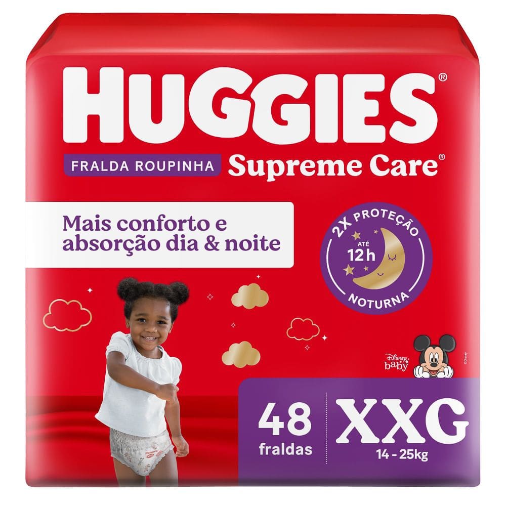 Fralda Roupinha Huggies Supreme Care Tamanho XXG Pacote Hiper 48 Fraldas Descartáveis