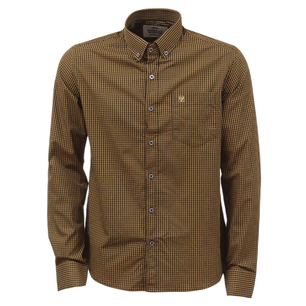 Camisa Masculina Xadrez Manga Longa Amarelo e Preto Cowboy Winner 36906