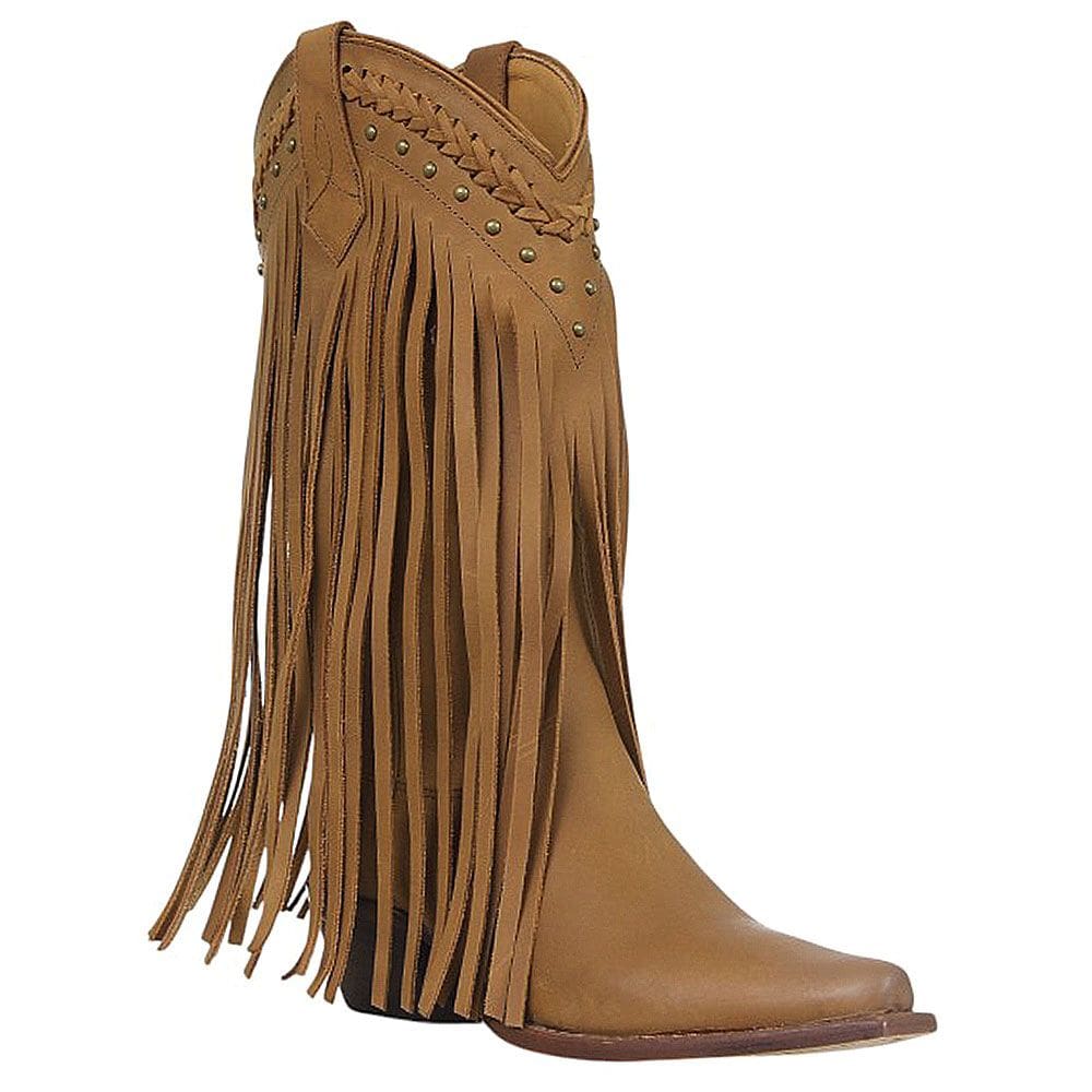 Bota de Franjas Feminina Texana Bico Fino Ferrugem Cow Way 35413