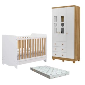 Quarto Bebe Berço e Guarda Roupa Dorabelly Dyte 3Pt MDF + colchão