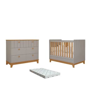 Quarto Bebe Berço e Cômoda MDF Dorabelly Bis com Colchão