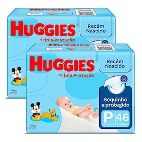 Kit 2 Fralda Huggies Tripla Proteção Tamanho P Pacote Mega com 46 Unidades cada