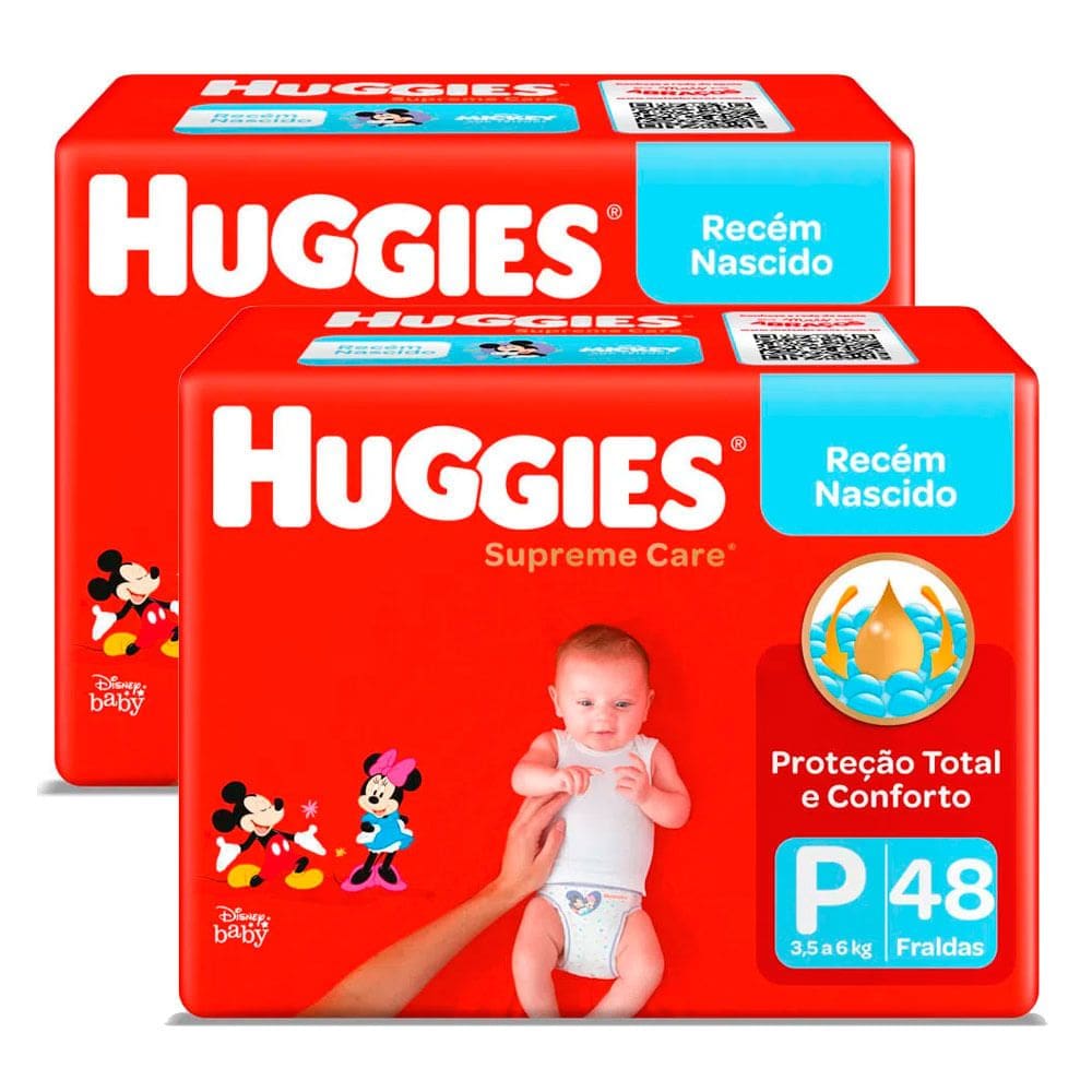 Kit de Fralda Huggies Supreme Care Tamanho P 96 Unidades
