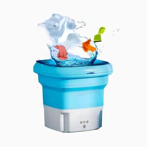 Mini Máquina De Lavar Roupa Portátil Dobrável Azul - Bivolt
