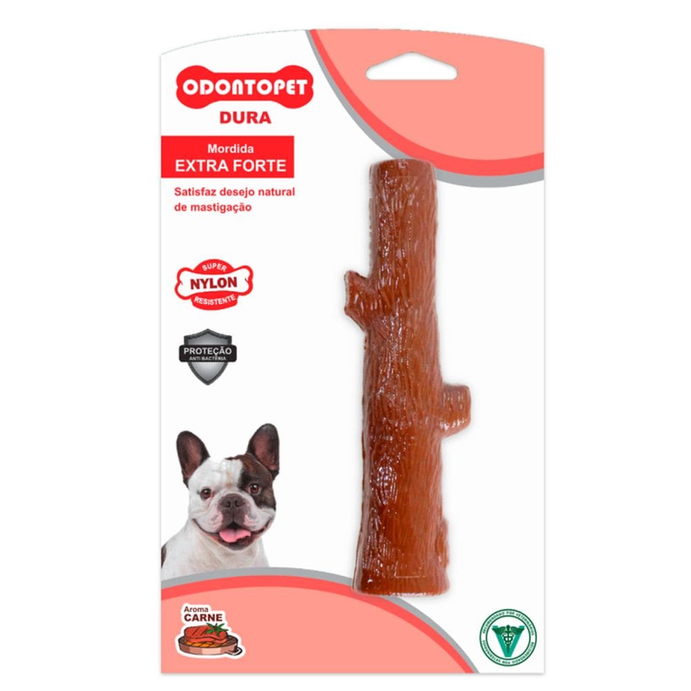 Brinquedo Mordedor de cachorro super resistente Odontopet Durabone Tronco sabor carne Mordida Extra Forte Cães até 15 Kg
