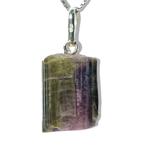 Colar Mini Canudo Turmalina Melancia Bruto Natural Pino Prata 950
