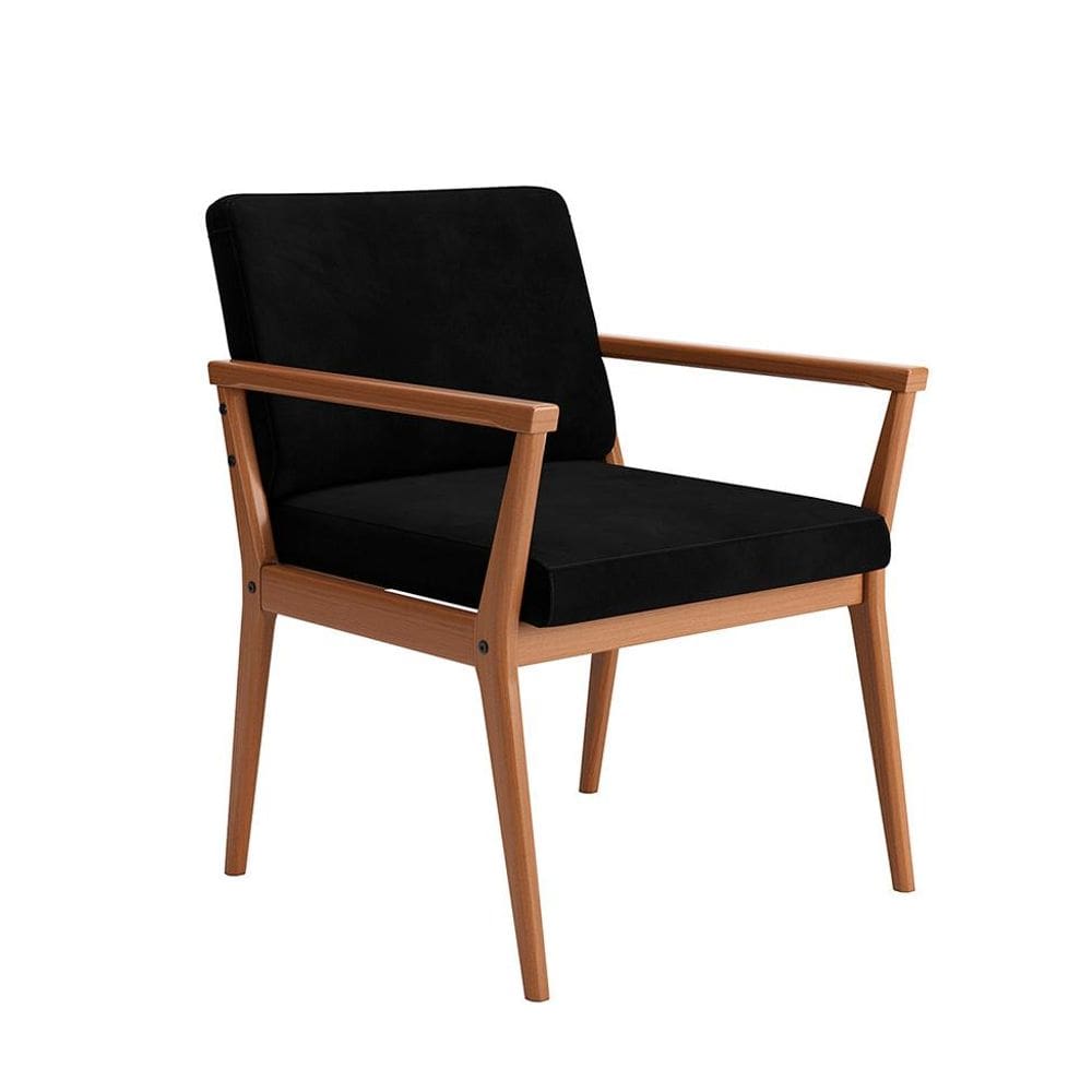 Poltrona Malibu Preta e Madeira